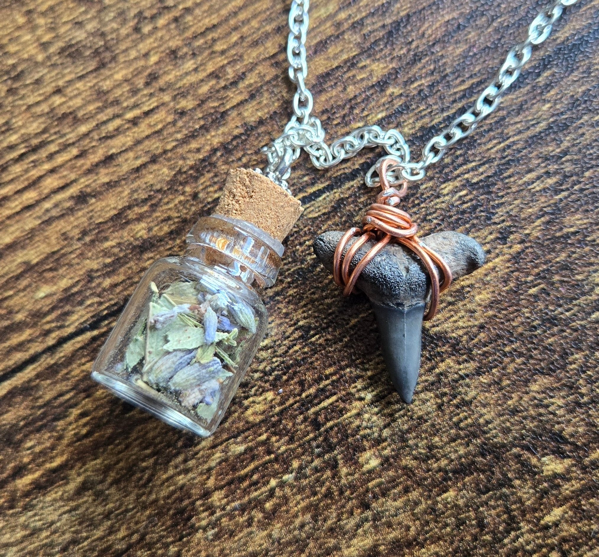 Bottled Herb Necklace With Shark Tooth Charm
