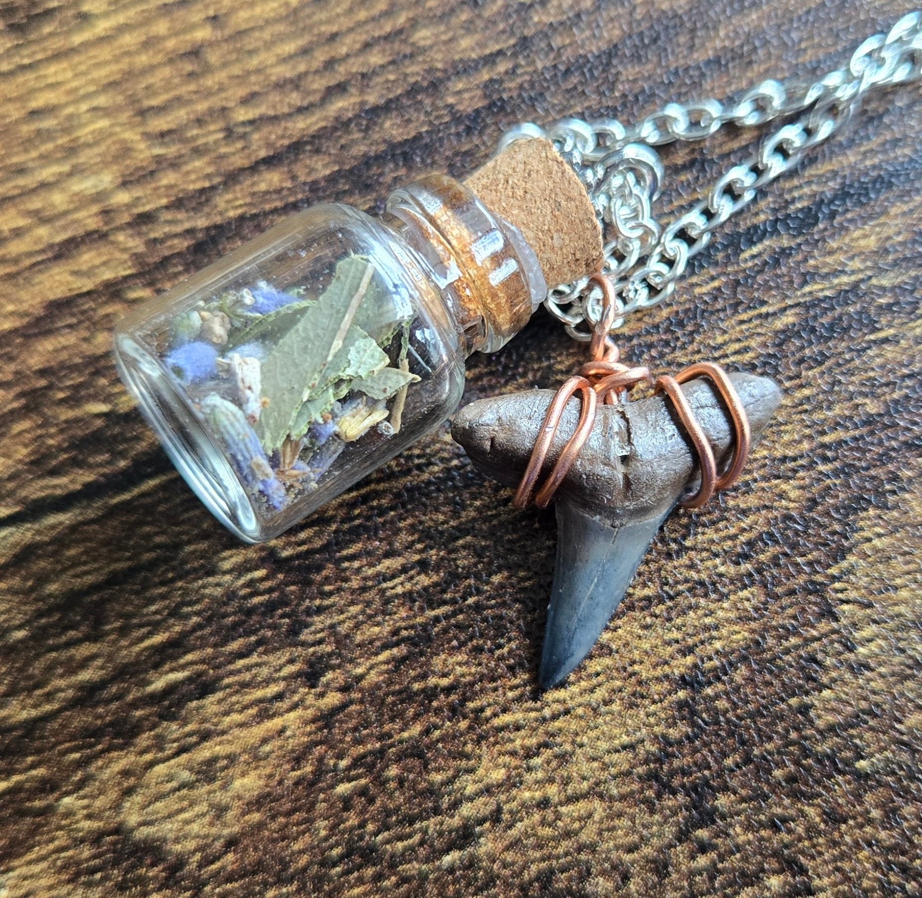 Bottled Herb Necklace With Shark Tooth Charm
