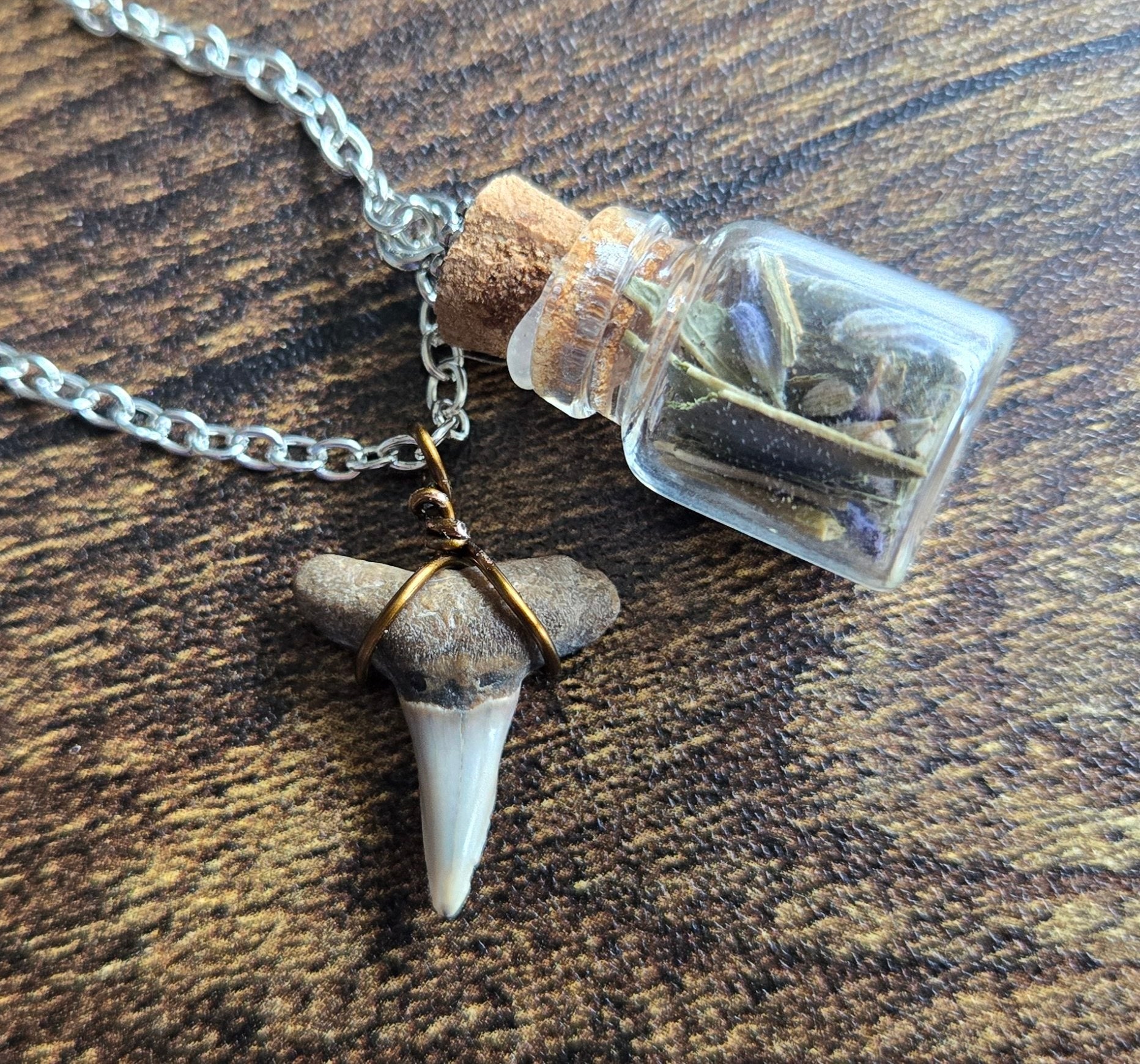 Bottled Herb Necklace With Shark Tooth Charm