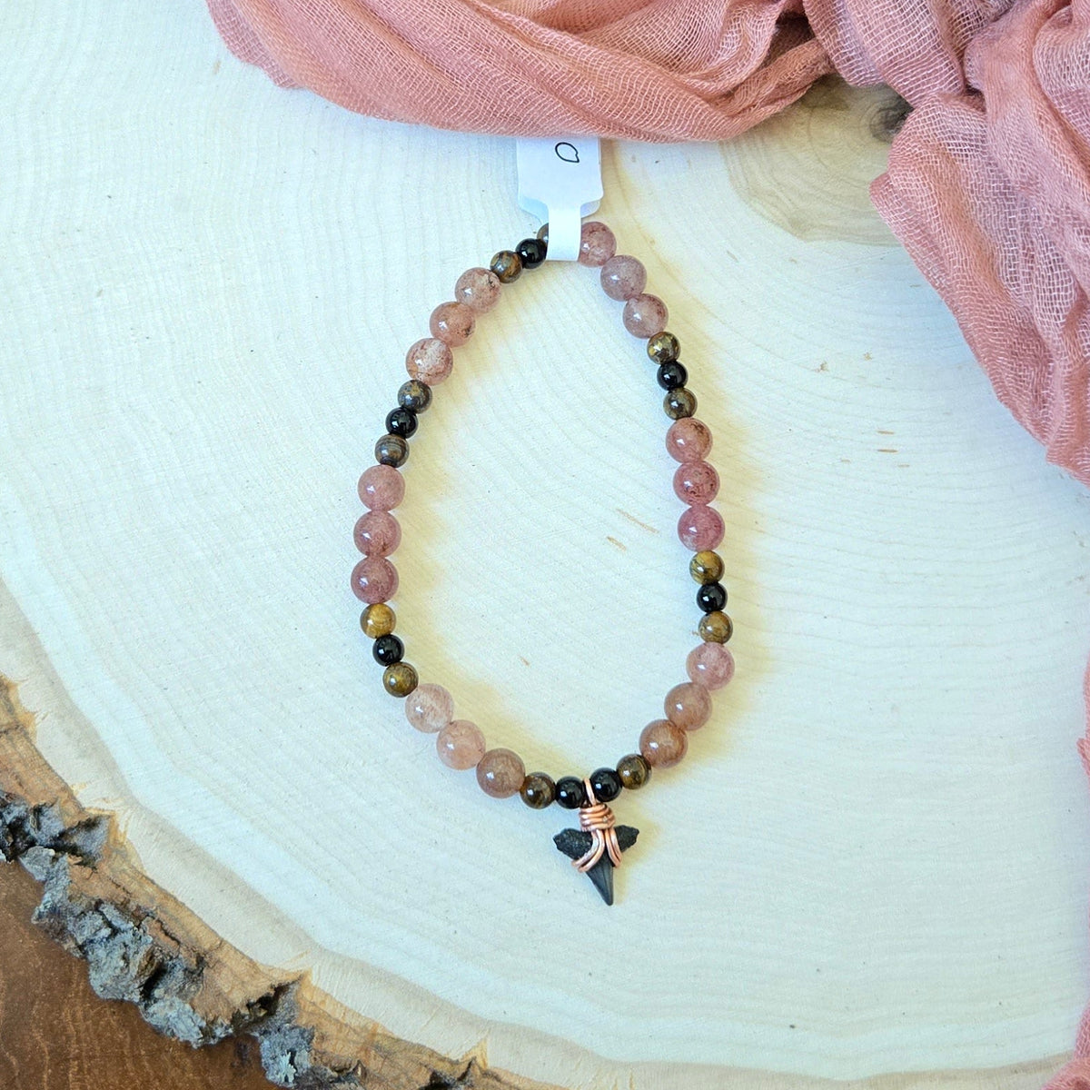 Copper Shark Tooth Fossil Bracelet