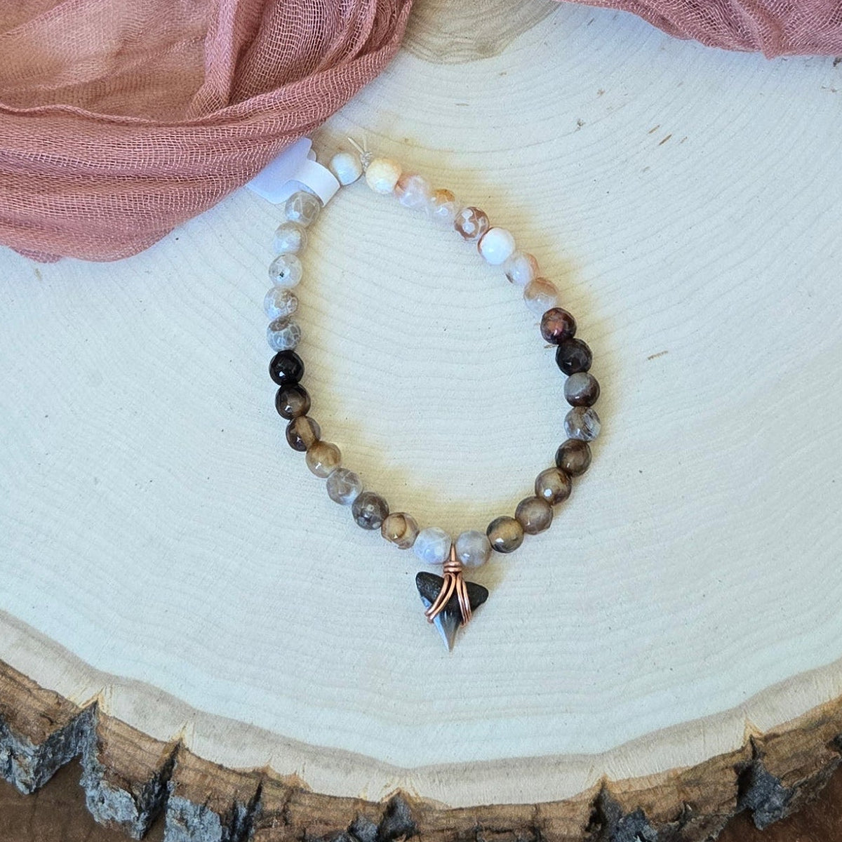 Dusky Shark Tooth & Agate Fossil Bracelet