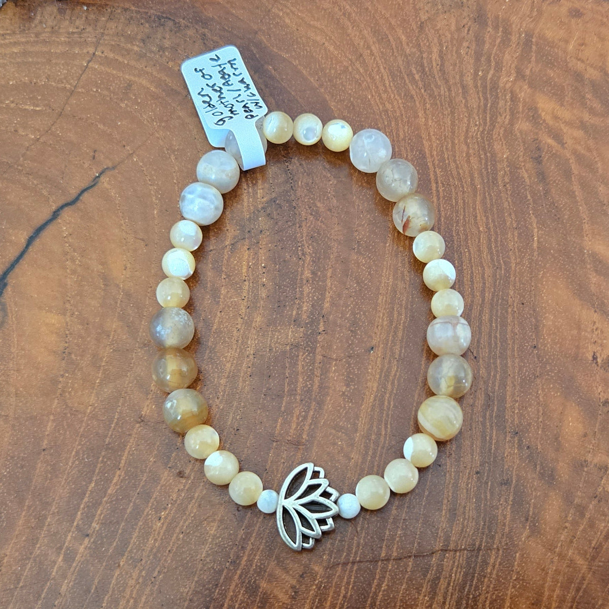 Mother of Pearl, Agate & Lotus Charm Bracelet