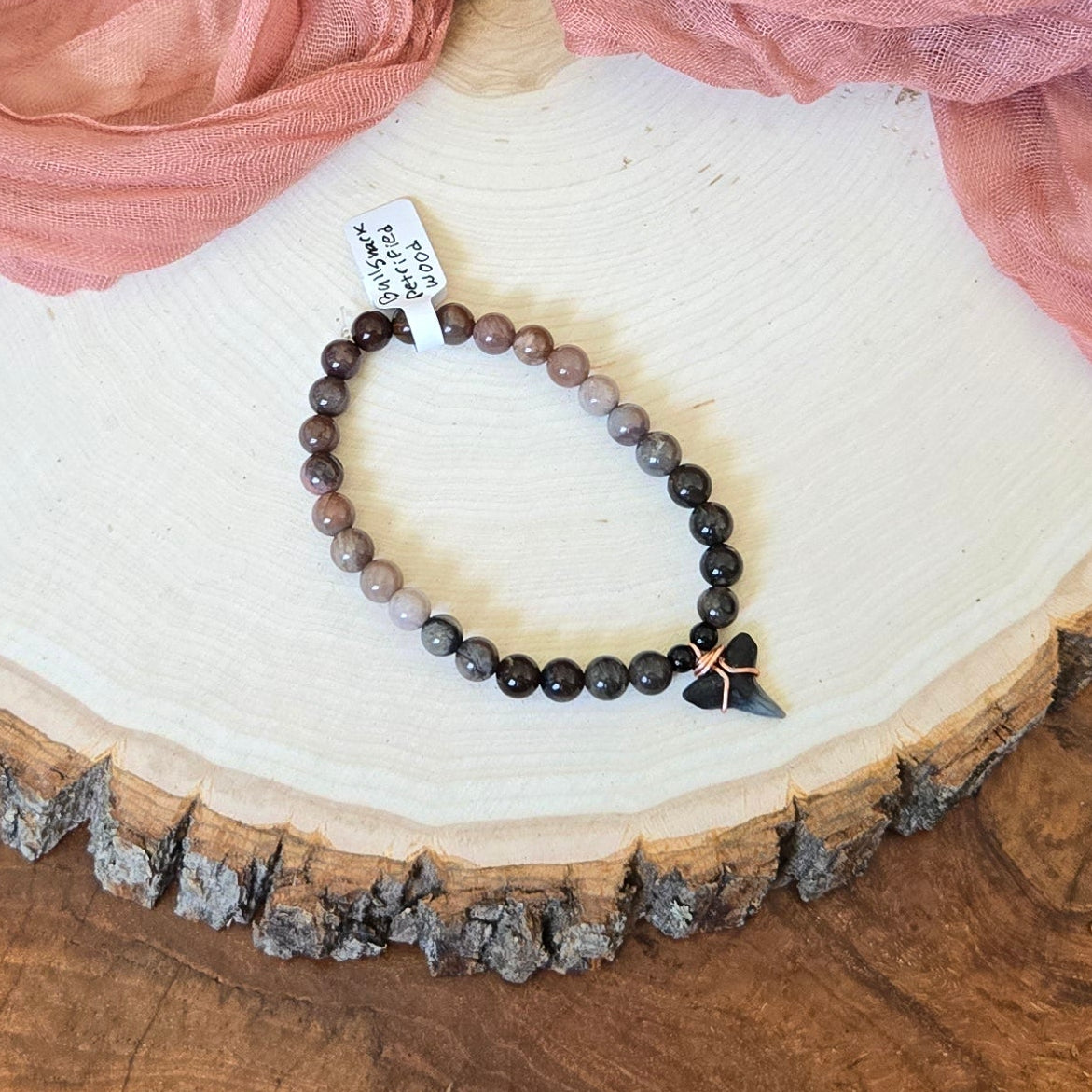Bull Shark & Petrified Wood Fossil Bracelet