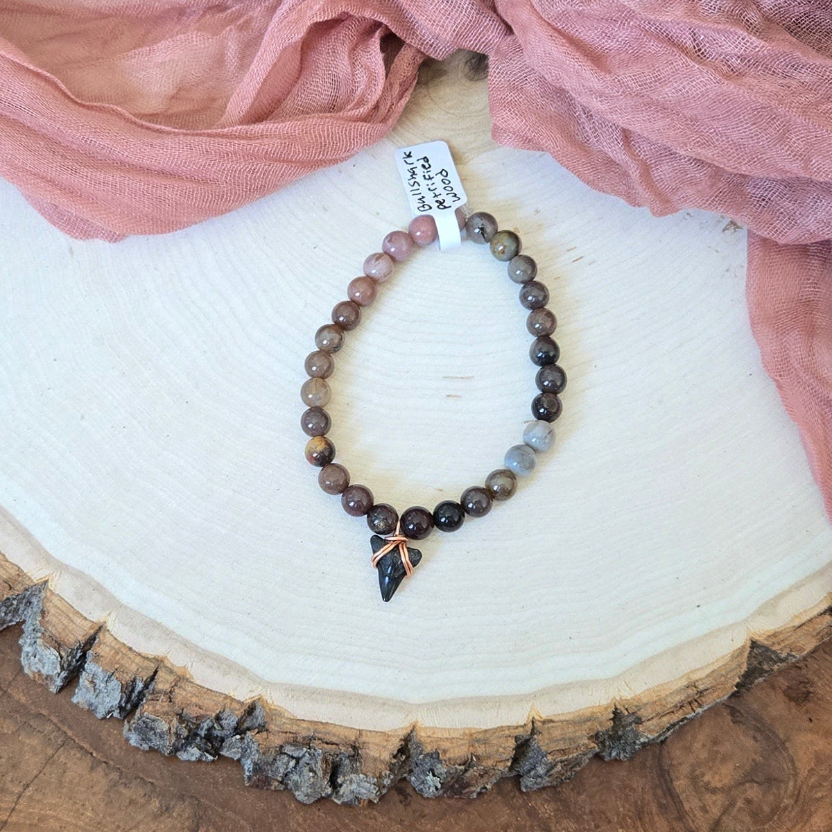 Bull Shark Tooth & Petrified Wood Fossil  Bracelet