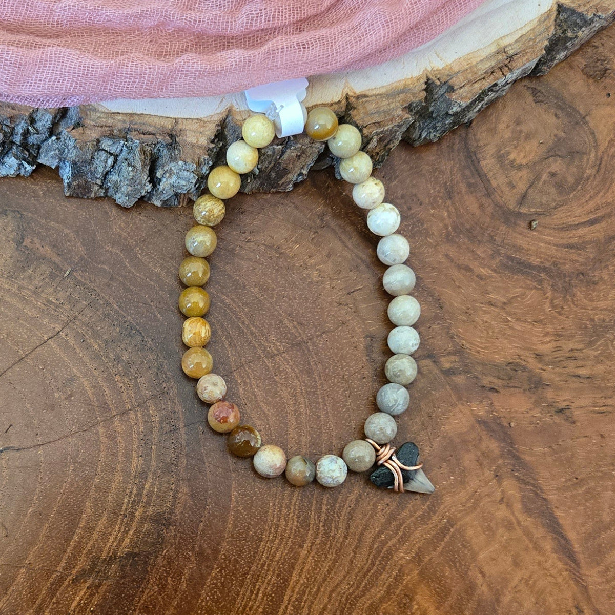 Bull Shark & Flower Stone Fossil Bracelet